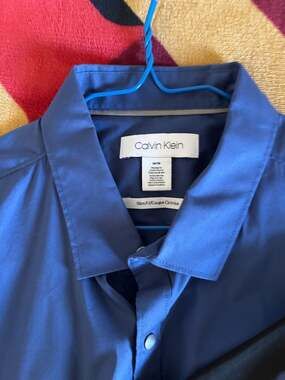 Calvin Klein Mens Button Up Shirt, Blue and black